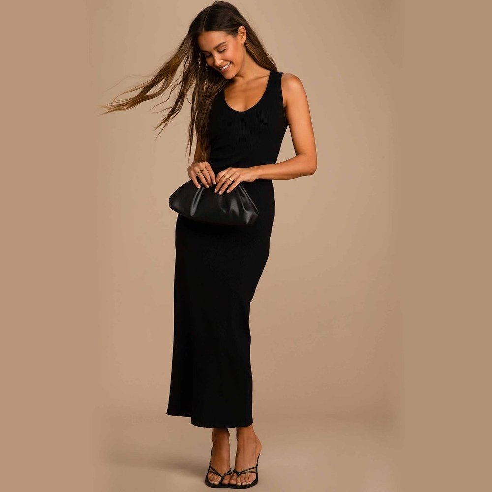 Upgraded Basics Black Ribbed Sleeveless Cutout Maxi Dress - SIZE S